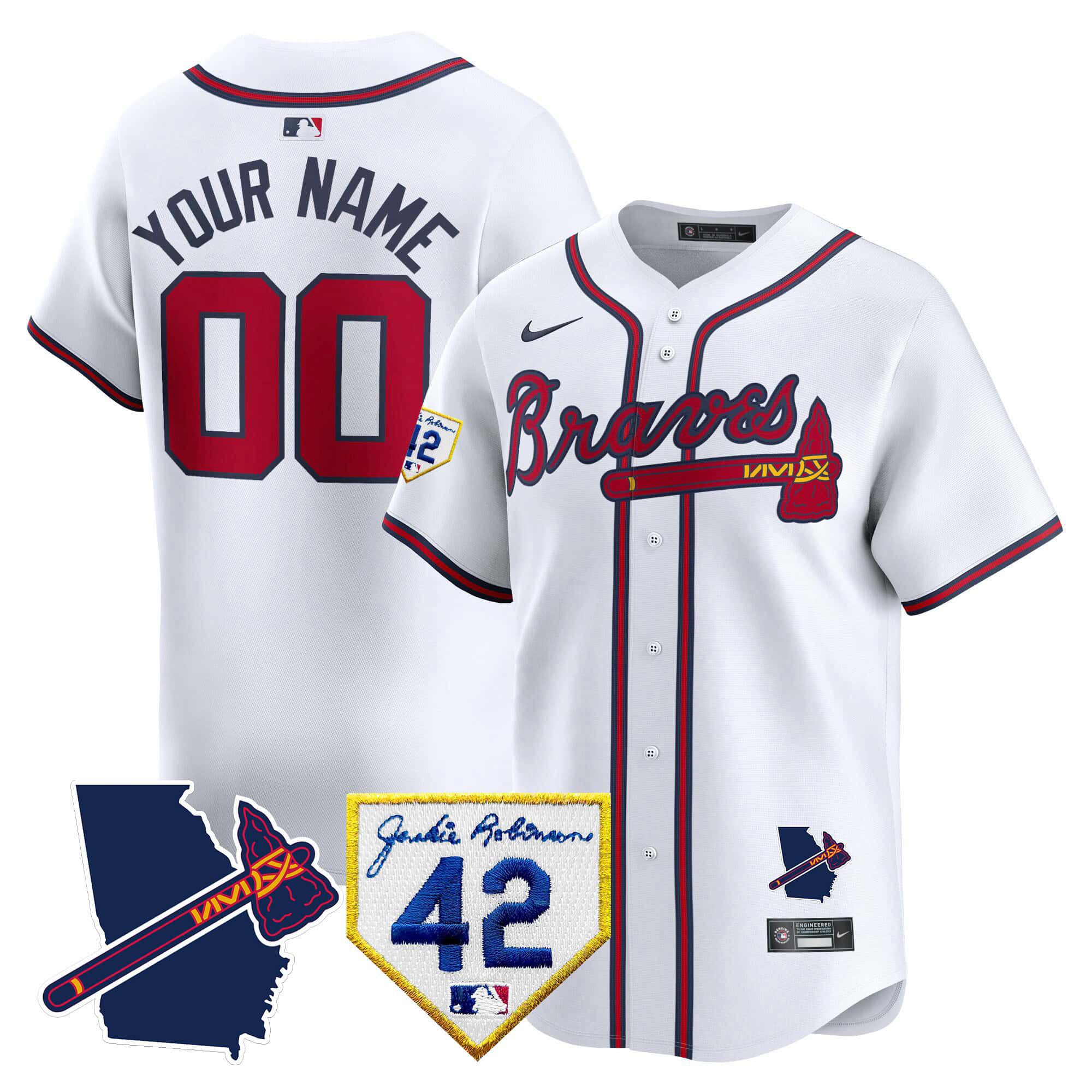 Men Atlanta Braves White Nike 2024 Robinson & Georgia Patch Vapor Premier Limited Custom MLB Jersey style 1